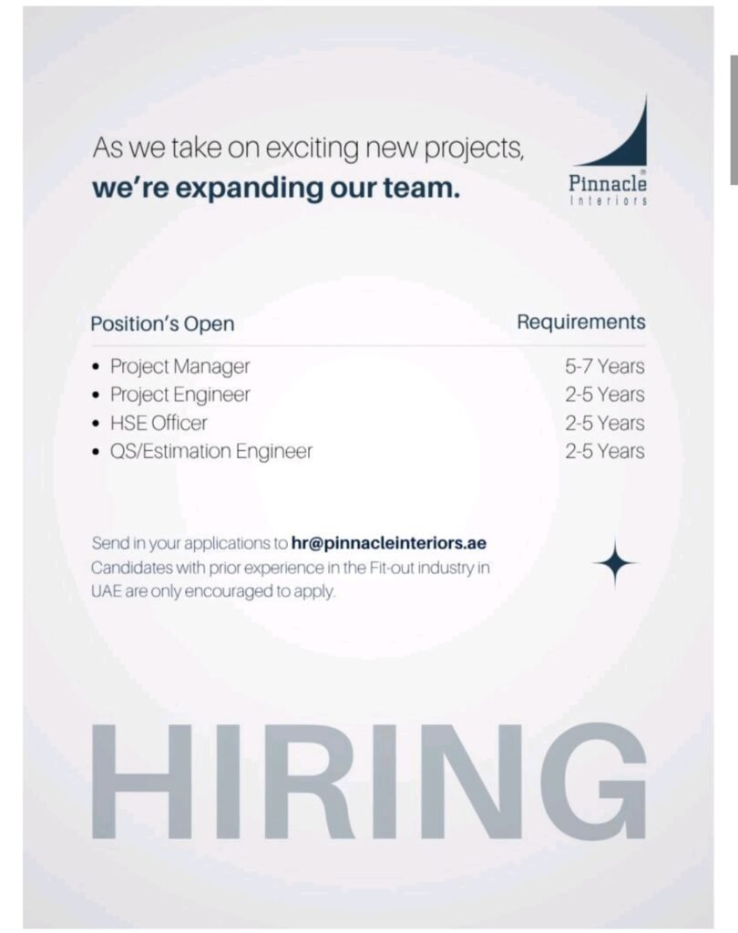 Unlock Your Career at Pinnacle Interiors: Exciting UAE Fit-Out Industry Roles Open Now!