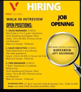 VNCT Global Walk in Interview in Dubai 2025: Dates, Venues, and Key Details