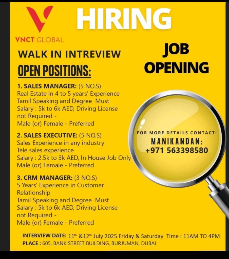VNCT Global Walk in Interview in Dubai 2025: Dates, Venues, and Key Details