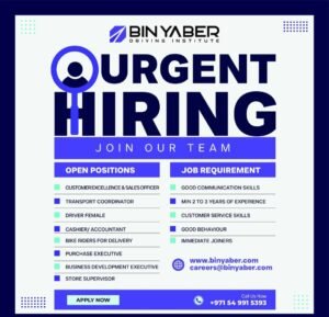 Bin Yaber Driving Institute Recruitment in Dubai 2025: Dates, Venues, and Key Details