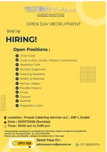 Procat Catering Open Day Recruitment in Dubai 2025