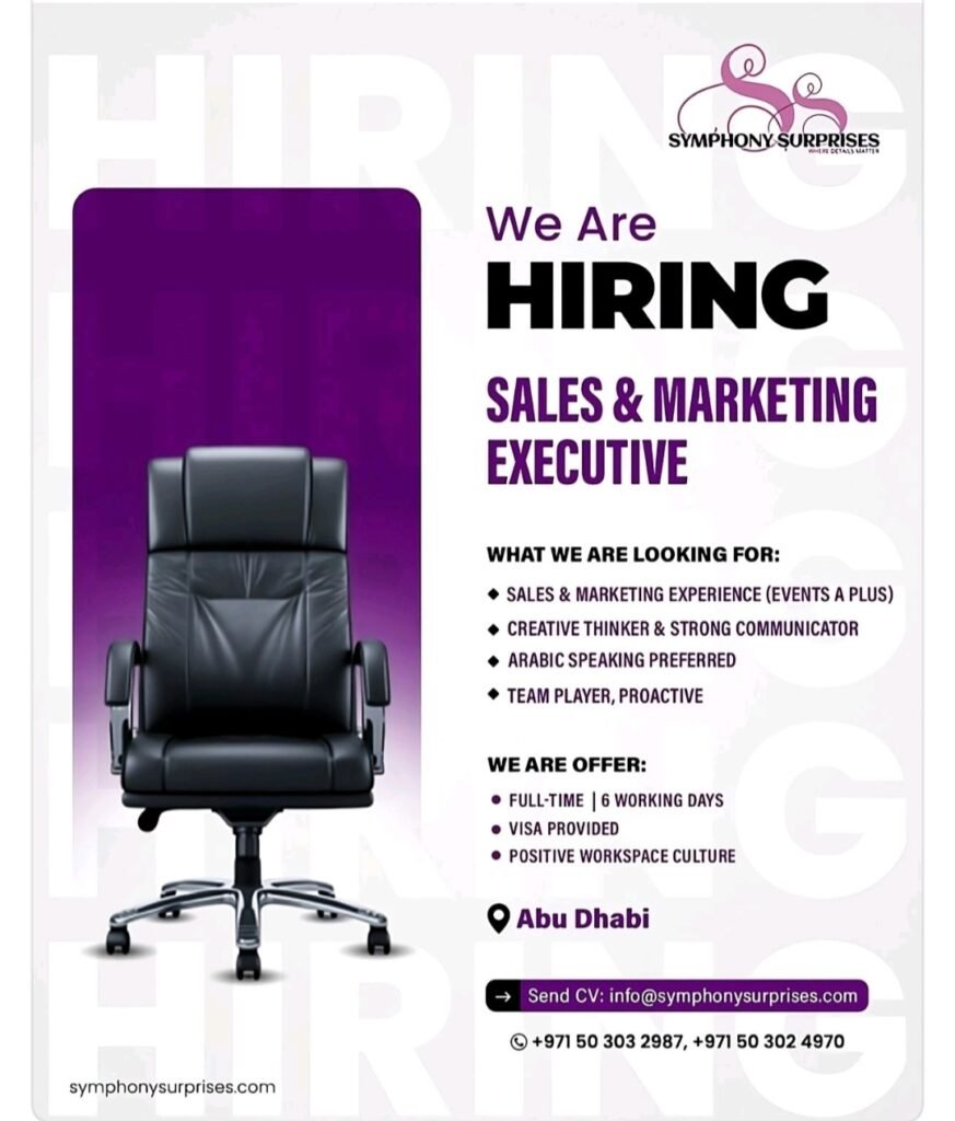 Unlock Your Career: Sales & Marketing Executive Role at Symphony Surprises Events, Abu Dhabi