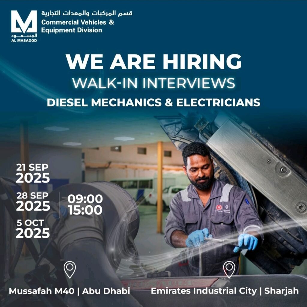 Walk-In Interviews at AI Masaood for Mechanics, Electricians & Service Advisors UAE 2025 1 Walk-In Interviews at AI Masaood for Mechanics, Electricians & Service Advisors UAE 2025