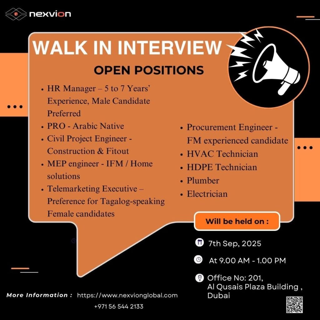 Nexvion Walk in Interview in Dubai 2025