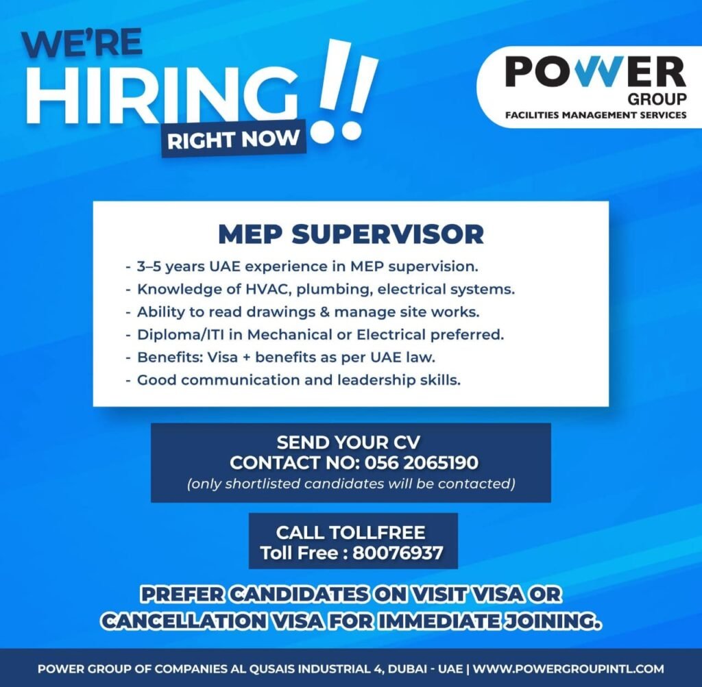 Land an MEP Supervisor Job in Dubai: Power Group is Hiring Now!