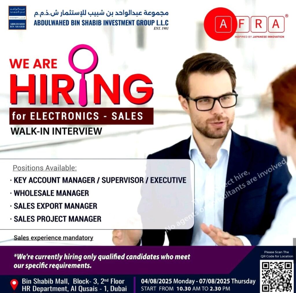AFRA Electronics Walk-In Interview: Sales Opportunities in Dubai 2026