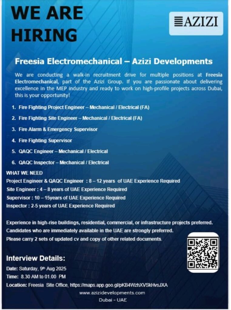 Land Your Dream Role in Dubai's MEP Sector: Freesia Electromechanical Walk-In Drive 2025 1 Freesia Electromechanical Walk-In Drive 2025