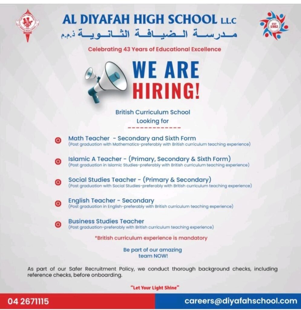 Shine Your Light: Teach at Al Diyafah High School in Dubai!