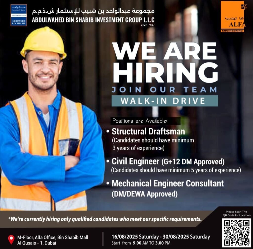 Land Your Dream Engineering Job in Dubai: ALFA Engineering Walk-In Interviews Announced! 1 Land Your Dream Engineering Job in Dubai: ALFA Engineering Walk-In Interviews Announced!