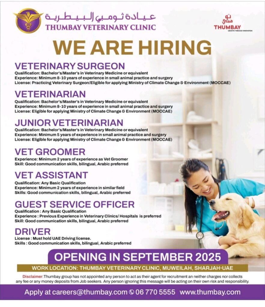 Join Our Team: Exciting Career Opportunities at Thumbay Veterinary Clinic, Sharjah
