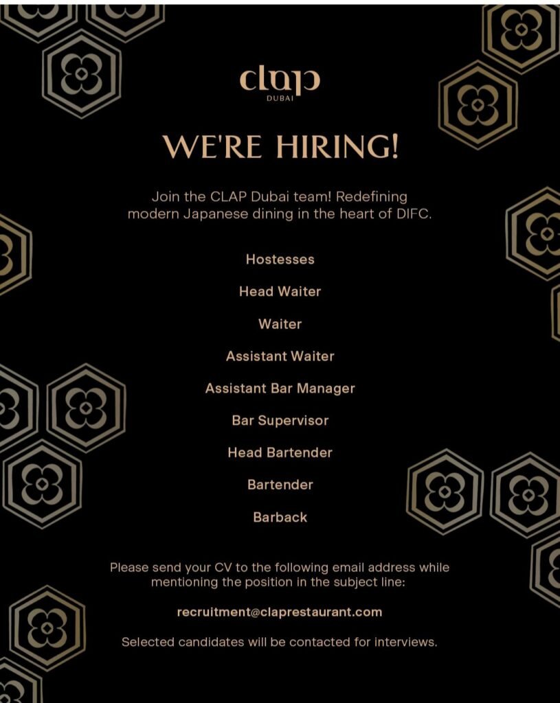 CLAP Dubai is Hiring: Join an Award-Winning Japanese Dining Experience in DIFC 2025
