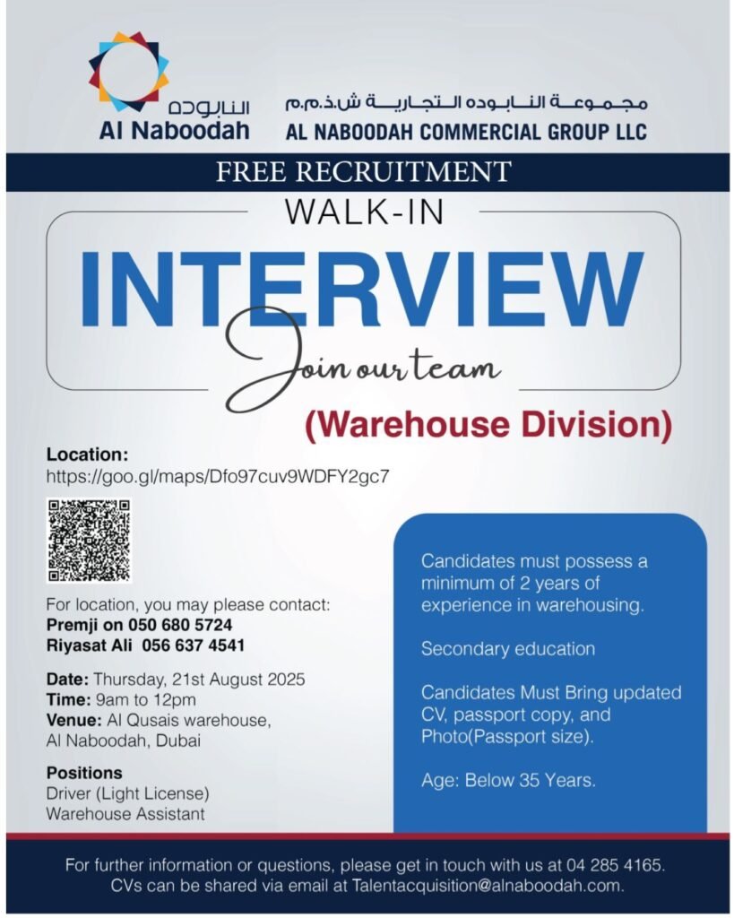 Al Naboodah Group Walk-In Interview: Warehouse Jobs in Dubai 2025