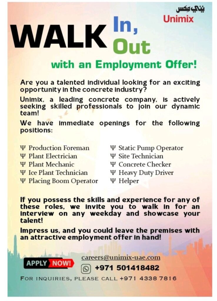 Unimix Concrete Walk-In Interview: Walk Out with a Job Offer