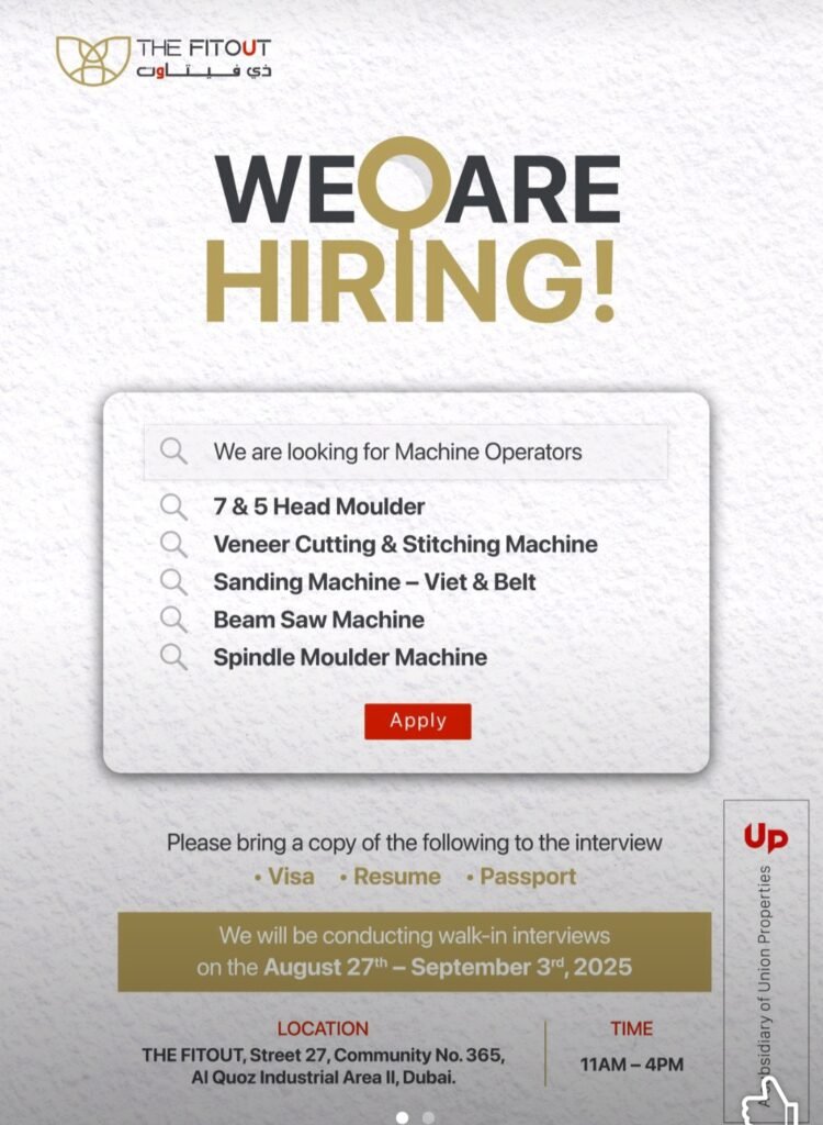 Join THE FITOUT Team: Walk-In Interviews in Dubai