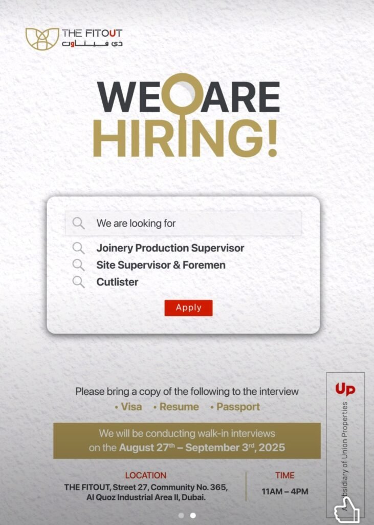 Join THE FITOUT Team: Walk-In Interviews in Dubai
