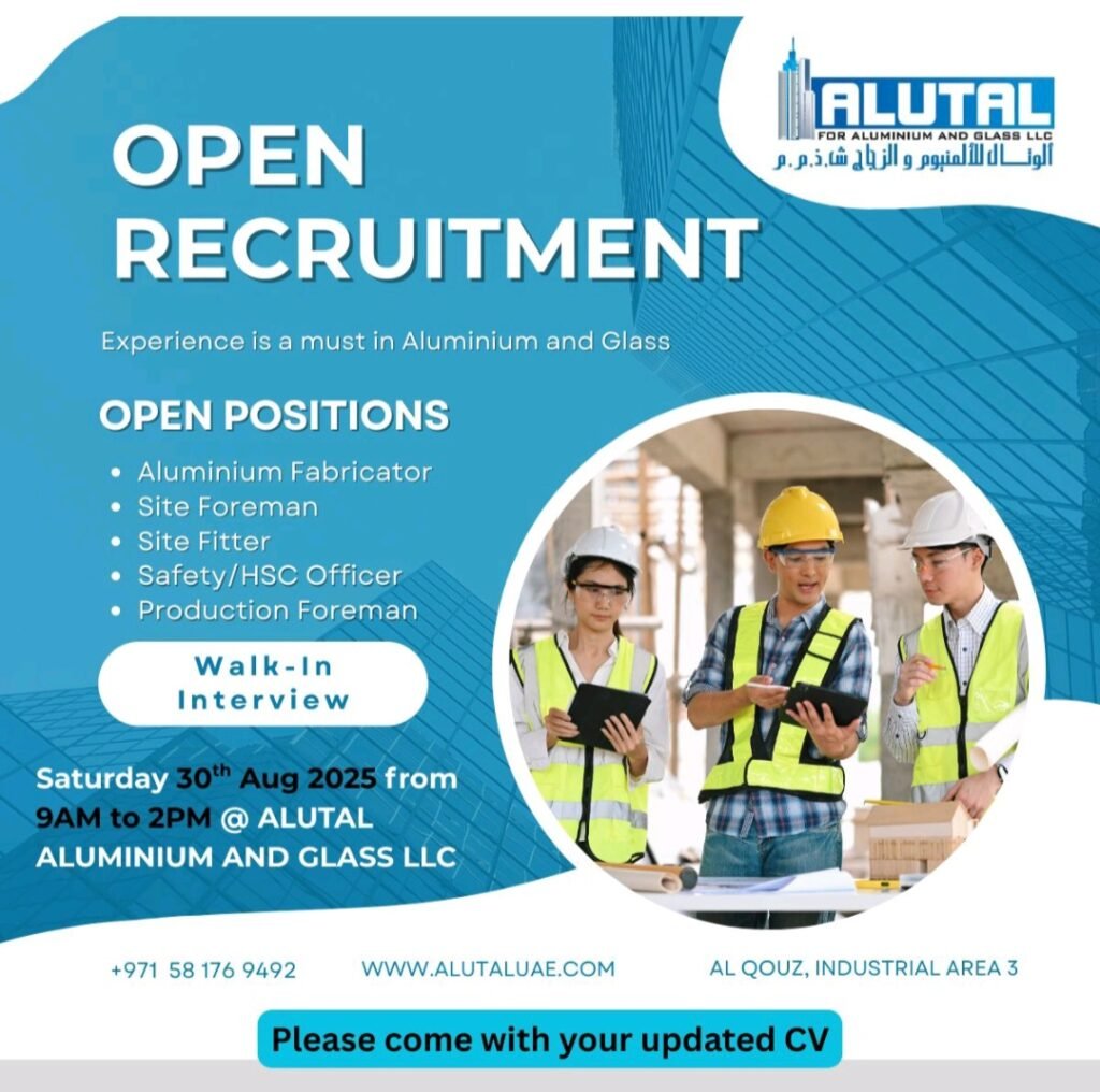 Alutal Aluminium and Glass LLC Hiring in Dubai