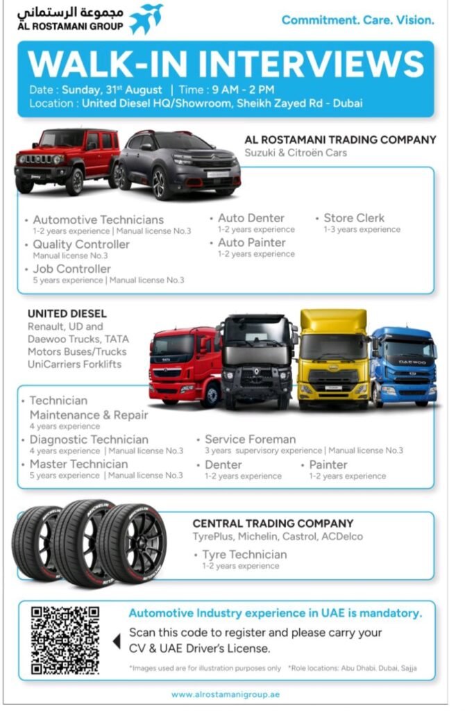 "Exciting Career Opportunities in Automotive – Walk-In Interviews at Al Rostamani