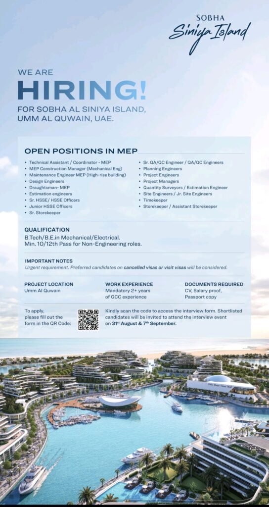 Join the Vision: Sobha Siniya Island is Hiring for MEP Roles in UAE 2025 1 Join the Vision: Sobha Siniya Island is Hiring for MEP Roles in UAE 2025