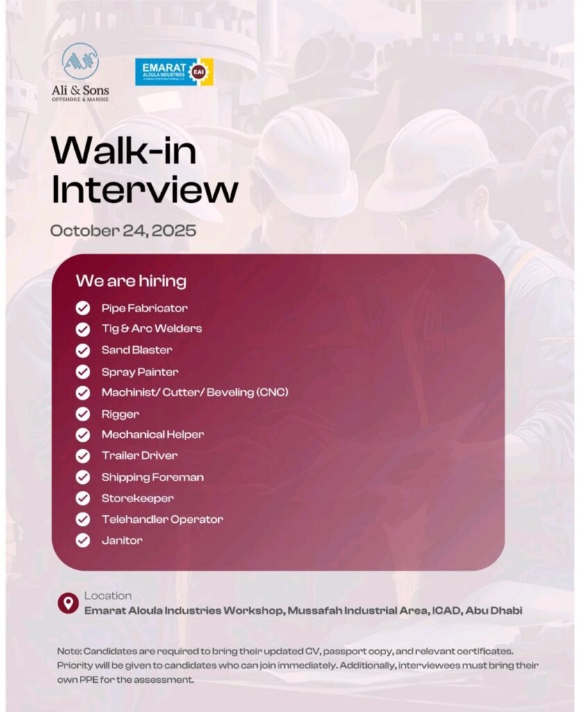 Land a Job with Ali & Sons Marine Engineering: Your Guide to the Walk-In Interview 1 Land a Job with Ali & Sons Marine Engineering: Your Guide to the Walk-In Interview