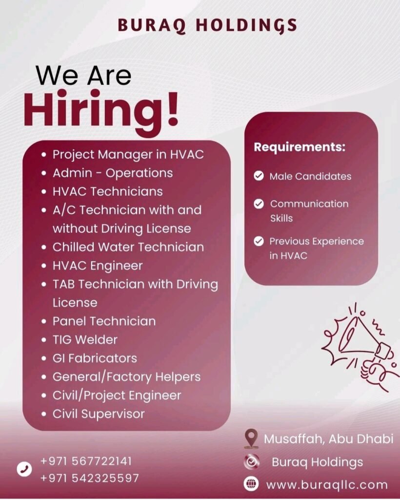 Buraq Holdings is Hiring: Explore Exciting HVAC Career Opportunities in Abu Dhabi 2025 1 Buraq Holdings is Hiring: Explore Exciting HVAC Career Opportunities in Abu Dhabi
