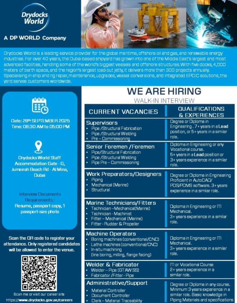 Drydocks World Dubai Walk-In Interview 2025: Your Gateway to a Maritime Career 1 Drydocks World Dubai Walk-In Interview 2025: Your Gateway to a Maritime Career