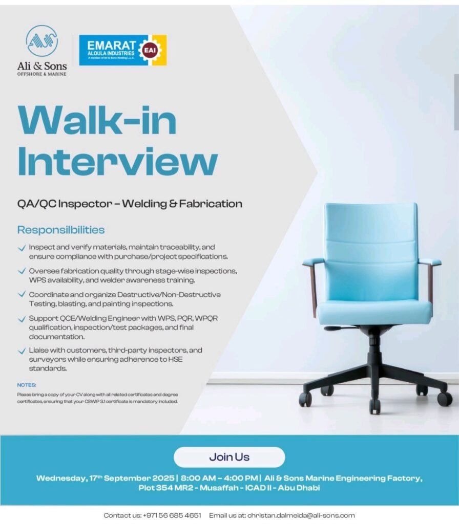 Ali & Sons Marine Engineering Hosts Walk-In Interview in Abu Dhabi