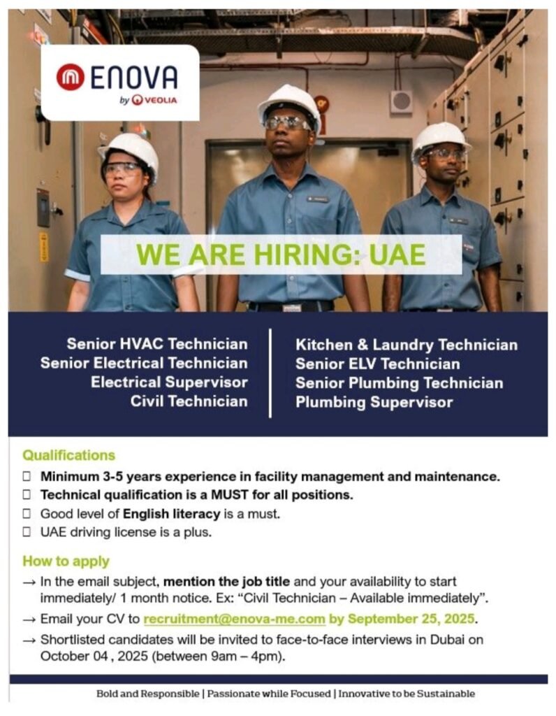 Enova by Veolia is Hiring in the UAE: Apply Before September 25, 2025
