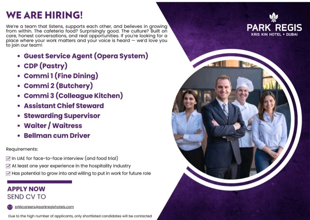 Park Regis Kris Kin Hotel Dubai is Hiring: Explore Hospitality Careers