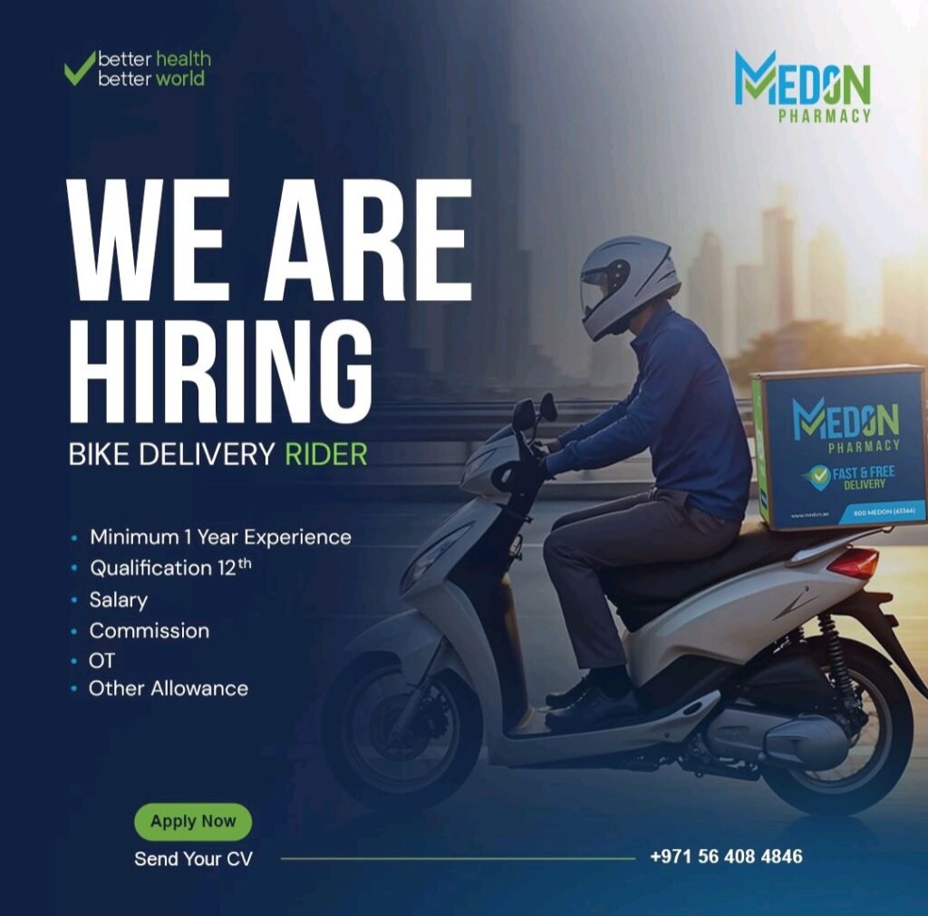 Join Our Team: Medon Pharmacy Group is Hiring Bike Delivery Riders in the UAE 1 Medon Pharmacy Group is Hiring Bike Delivery Riders in the UAE
