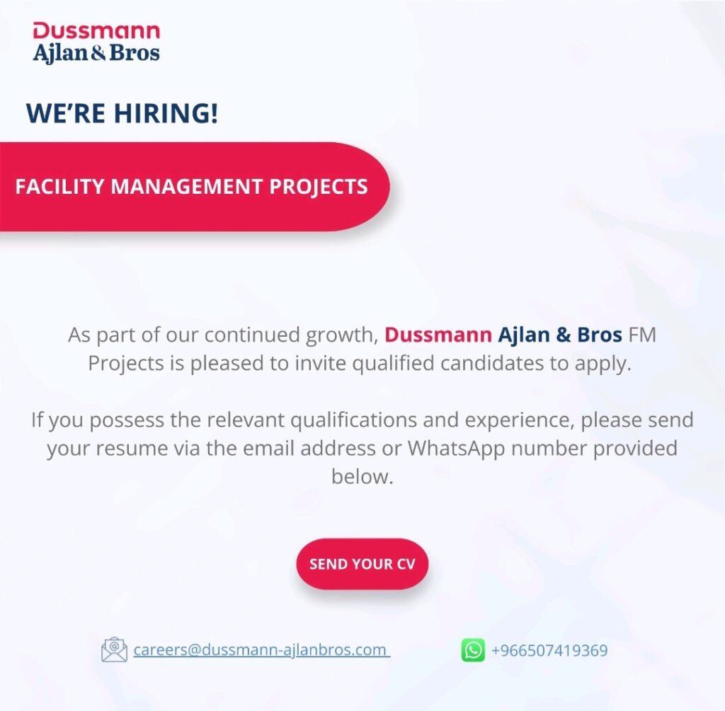 Dussmann Ajlan & Bros Jobs – Facility Management Projects Hiring 2 Dussmann Ajlan & Bros Jobs – Facility Management Projects Hiring