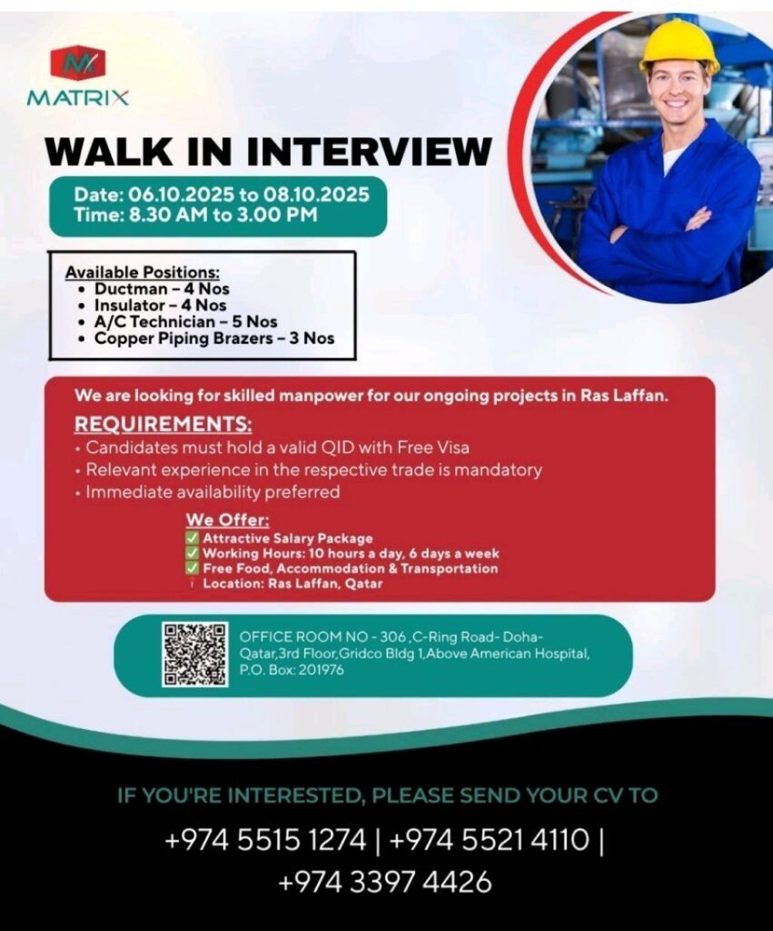 Land a Job in Qatar: Matrix Incorporated is Hiring for RLIC Projects (2025) 1 Matrix Incorporated is Hiring for RLIC Projects