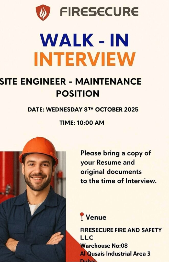 Firesecure Fire and Safety Announces Walk-In Interview for Site Engineer in Dubai