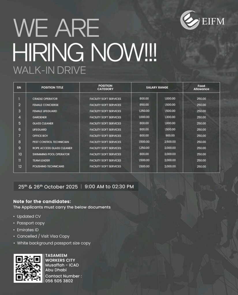 Emirates International Facility Management (EIFM) Hosts Massive Walk-In Interview in Abu Dhabi