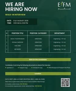 EIFM Walk-In Interview 2026: Engineering Fit-Out Department Jobs in Dubai 1 EIFM Walk-In Interview 2026: Engineering Fit-Out Department Jobs in Dubai