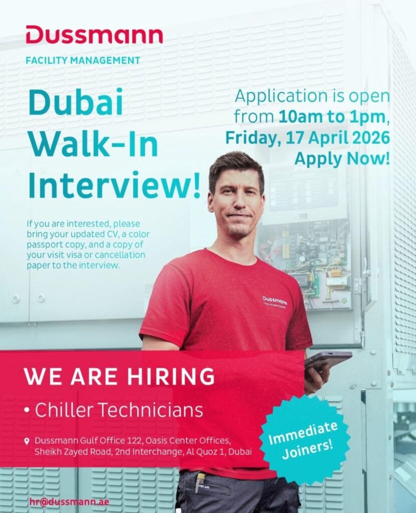 Dussmann Gulf Walk-In Interview 2026: Chiller Technicians in Dubai