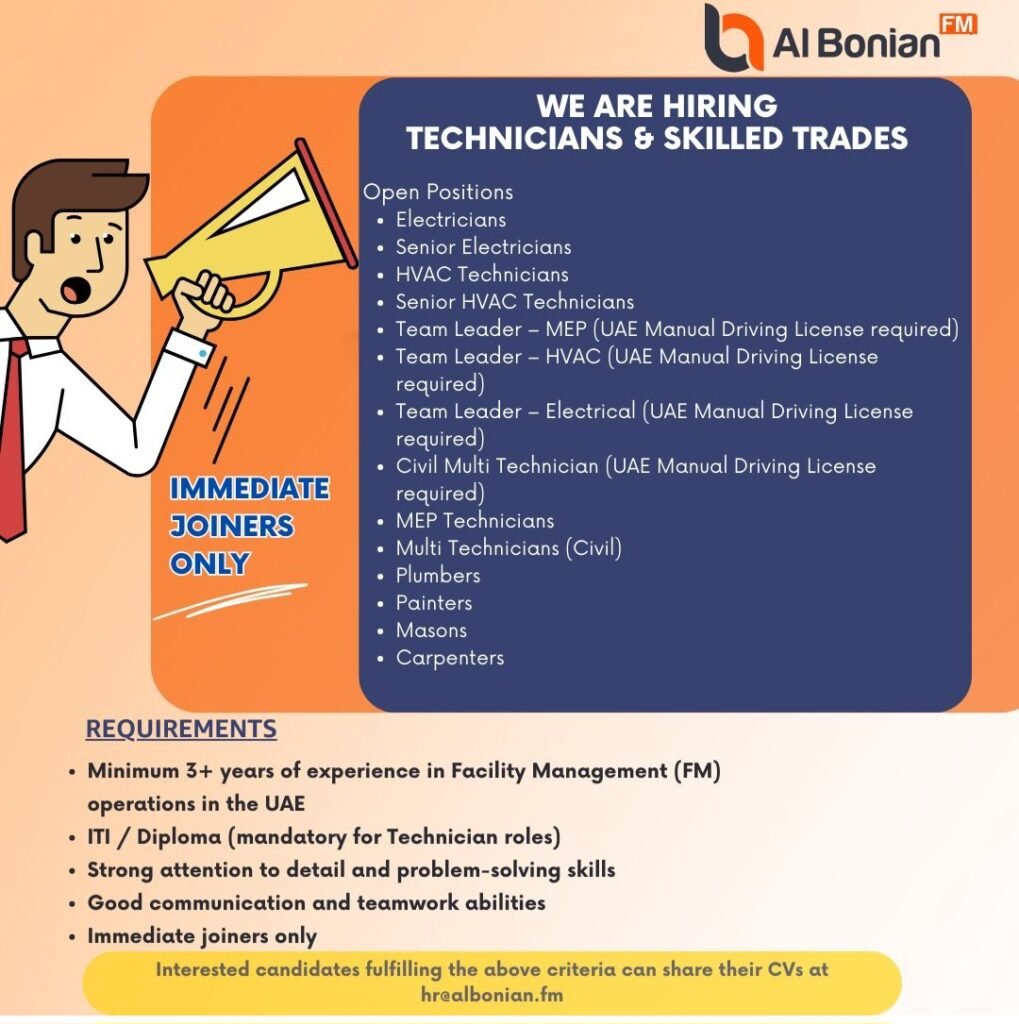 AI Bonian FM Dubai Walk-In Interview: Facility Management Jobs in 2026