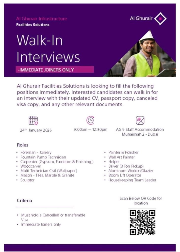 Secure Your Next Career Move: Al Ghurair Facilities Solutions Hosts Walk-In Interviews in Dubai 2026 1 Al Ghurair Facilities Solutions