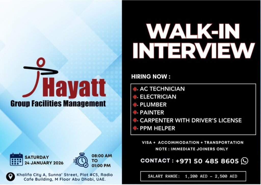 Build Your Career with Hayatt Group: Abu Dhabi Walk-In Interviews on January 24, 2026