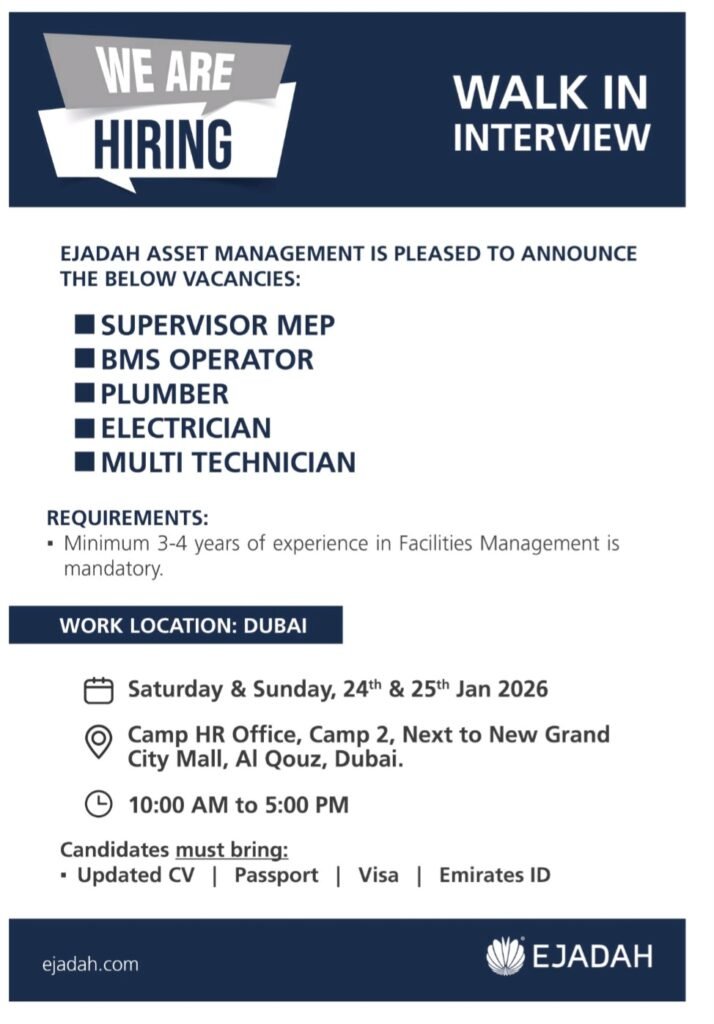 EJADAH is Hiring: Walk-In Interviews in Dubai for Facilities Management Roles 2026 1 EJADAH Asset Management