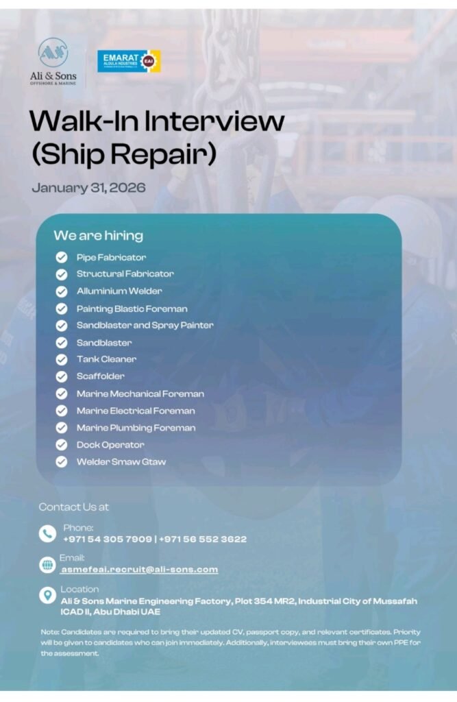 Secure Your Future in Marine Engineering at Ali & Sons Walk-In Interview 2026 1 Ali & Sons