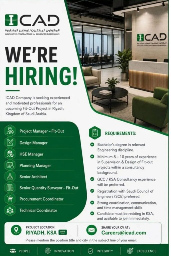 ICAD Careers 2026: ICAD Hiring for Fit-Out Project Jobs in Riyadh, Saudi Arabia