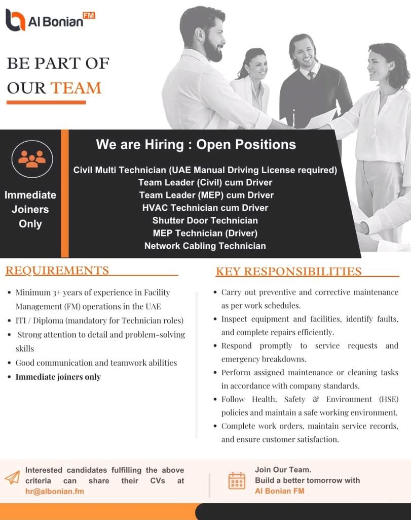 Al Bonian FM Careers UAE 2026: Latest Facility Management Jobs in Dubai & UAE 1 Al Bonian FM Careers UAE 2026: Latest Facility Management Jobs in Dubai & UAE