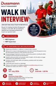 Dussmann Gulf Walk-In Interview 2026 for MEP Engineer & MEP Supervisor | Dubai Jobs