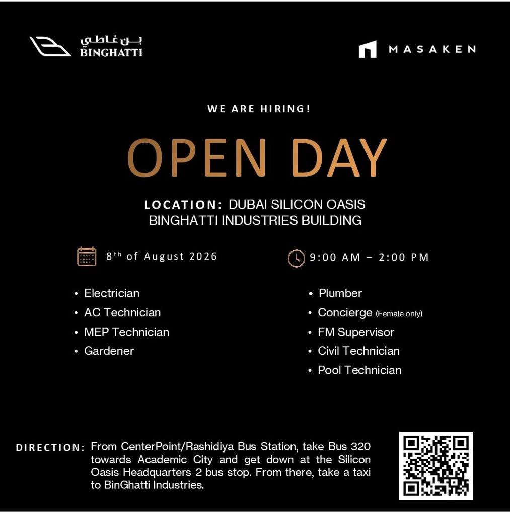 Binghatti Industries Open Day 2026 – Facility Management Walk-In Interview in Dubai 1 Binghatti Industries Open Day 2026 – Facility Management Walk-In Interview in Dubai