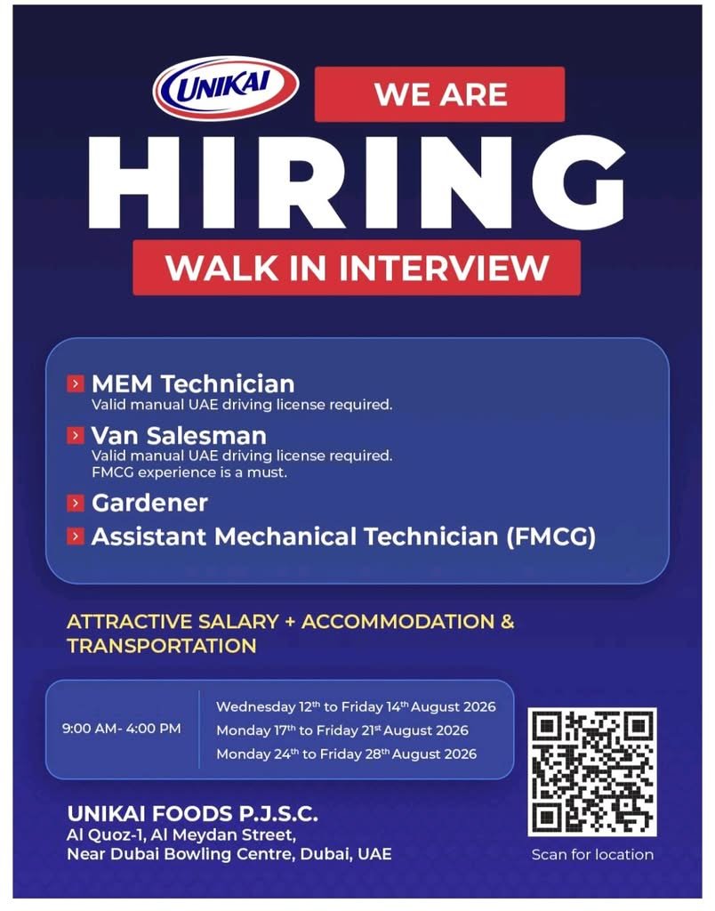 Unikai Foods Walk-In Interview 2026 – Latest UAE Job Vacancies
