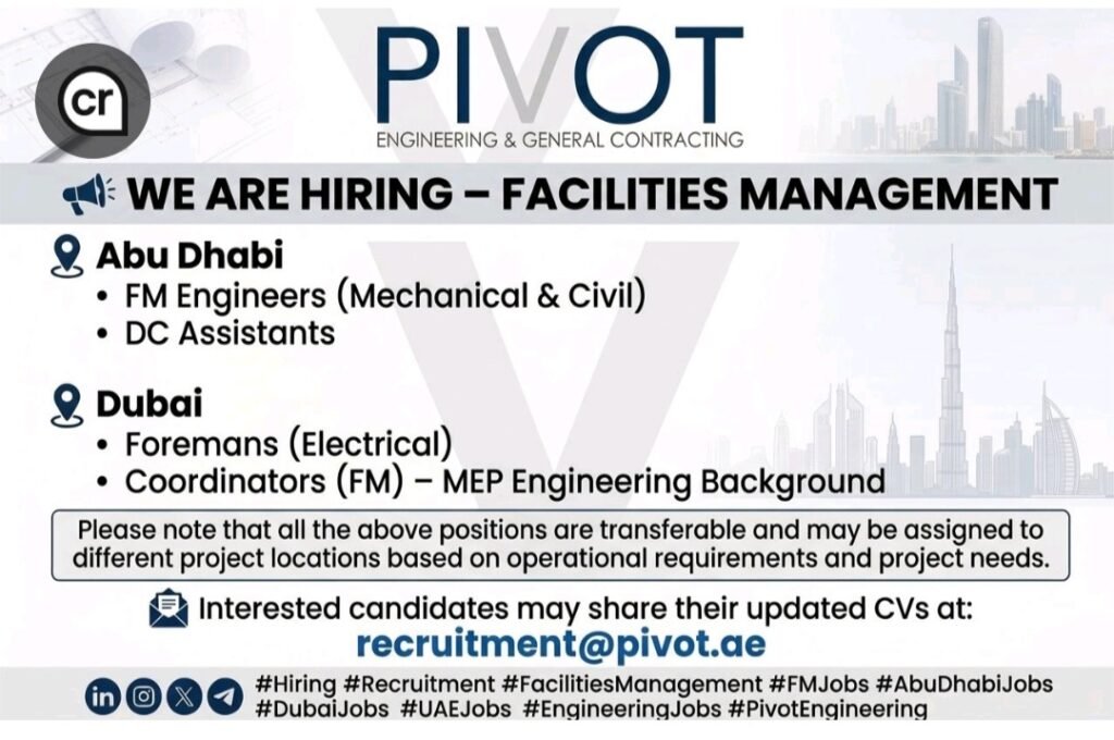 Pivot Engineering Jobs in UAE – Facilities Management Careers 2026 1 Pivot Engineering Jobs in UAE – Facilities Management Careers 2026