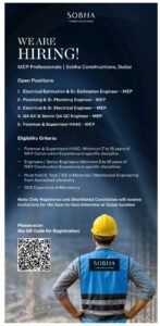 Sobha Constructions Jobs in Dubai – MEP Professionals Hiring 2026 1 Sobha Constructions Jobs in Dubai – MEP Professionals Hiring 2026