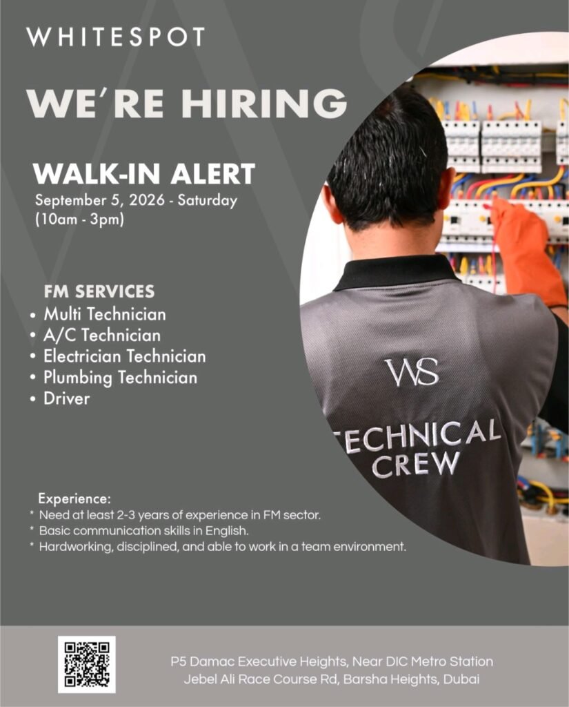 Whitespot Walk-In Interview 2026 in Dubai – Technician, Driver & Maid Jobs 1 Whitespot Walk-In Interview 2026 in Dubai – Technician, Driver & Maid Jobs