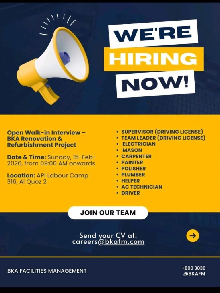 Join BKA Facilities Management: Walk-In Interviews for Renovation & Refurbishment Project in Dubai 2026 1 1000559527