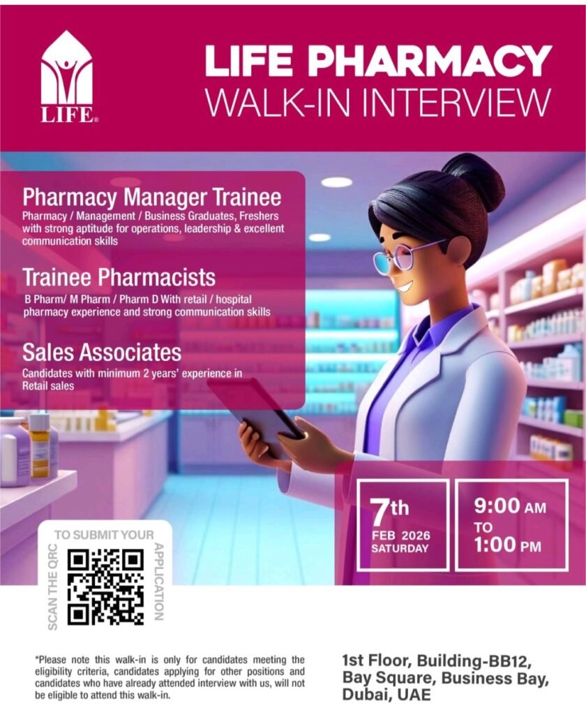 Life Pharmacy Walk-In Interview: Your Gateway to a Rewarding Pharmacy Career in Dubai 1 Life Pharmacy